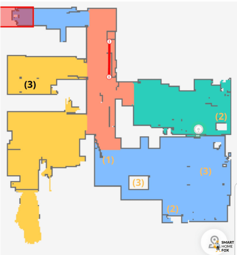 Eine Wohnungskarte, welche durch einen Saugroboter mit Laserturm erstellt wurde, ist in der Handyapp zu sehen